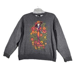 Hasta Siempre Shirt Womens Large Gray Dia de los Muertos Sweatshirt‎ Athleisure